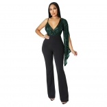 Green V-Neck Halter Sequin Fashion Sexy Women Jumpsuit