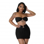 Black Off-Shoulder Boat-Neck Sexy Pant Sets