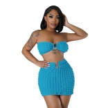 Blue Off-Shoulder Boat-Neck Sexy Pant Sets