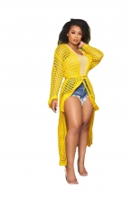 Yellow Knitting Nets Hollow-out Sexy Beach Wear