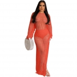 Orange Fashion Women Knitting Tassels Hollow-out Sexy Club Midi Dress