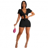 Black V-Neck Knot 2PCS Women Sexy Party Dress