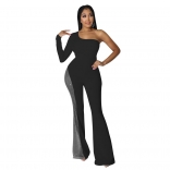 Black Long Sleeve Mesh Lace Rhinestone Women Fashion Jumpsuit