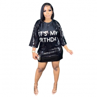 Black Fashion Women Sequin Party Women's T-Shirts