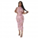 Pink Printed Sleeveless Mesh Sexy Women Midi Dress