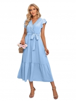 Blue Summer Fashion Women Belted Fashion Skirt