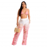 Pink Sleeveless Hollow-out Tassels Women Jumpsuit
