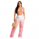 Pink Sleeveless Hollow-out Tassels Women Jumpsuit