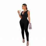 Black Sleeveless V-Neck Zipper Bodycon Sexy Party Jumpsuit