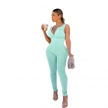 Green Sleeveless V-Neck Zipper Bodycon Sexy Party Jumpsuit