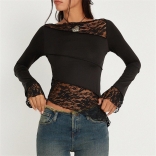 Black Long Sleeve Lace Fashion Women Tops