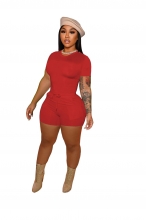 Red Round Neck Bodycon Women Short Sets