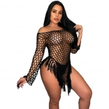 Black Women Sexy Cotton Tassels Beach Wear