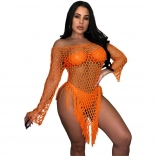 Orange Women Sexy Cotton Tassels Beach Wear