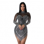 Black Mesh Summer Rhinestone Bodycon Mini Dress