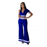 Blue V-Neck Summer Fashion Women Jumpsuit Dress