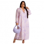 Purple Printed Long Sleeve Button Fashion Women T-Skirt