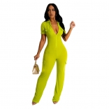 LightGreen Zippered Sexy Bodycon Women Pocket Women Jumpsuit