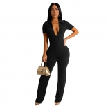 Black Zippered Sexy Bodycon Women Pocket Women Jumpsuit