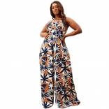 Brown Sleeveless Strap Printed Women Fashion Jumpsuit