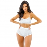 White Strap V-Neck Rhinestone Fashion Sexy Women Pant Sets