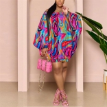 RoseRed Sexy Loose Off Shoulder Printed Bat Sleeve Dress