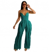 Green Halter V-Neck Low-Cut Tassels Fashion Women Jumpsuit Sets