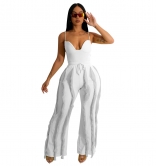 White Halter V-Neck Low-Cut Tassels Fashion Women Jumpsuit Sets