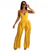 Yellow Halter V-Neck Low-Cut Tassels Fashion Women Jumpsuit Sets