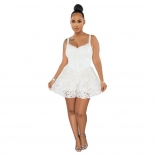 White Halter Low-Cut V-Neck Lace Hollow-out Sexy Jumpsuits