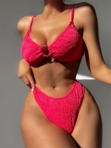 Red Pattern Special Bikini Solid Color Triangle Swimwear