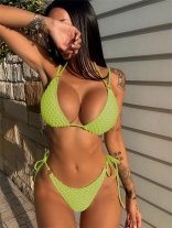 Green Dot Bikini Solid Color Triangle Swimwear