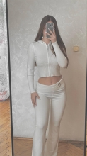 White Long Sleeve Zipper Hoodie Sweater Skinny Pants Suit Casual Knitted Sweatshirt Dress