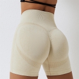 Beige High Waist Yoga Shorts Seamless Cycling Gym Shorts Women