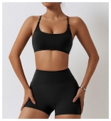 Black Two Piece Yoga Bodysuit Sets Seamless Jumpsuit Sports Gym Workout