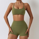 LightGreen Two Piece Yoga Bodysuit Sets Seamless Jumpsuit Sports Gym Workout