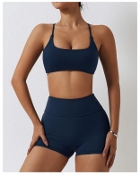 Navy Two Piece Yoga Bodysuit Sets Seamless Jumpsuit Sports Gym Workout