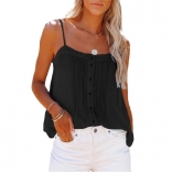 Black Women Summer Loose Fitting Halter Button Tank Tops