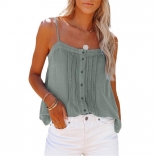 Grey Women Summer Loose Fitting Halter Button Tank Tops