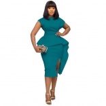 Green O-Neck Ruffle Fashion Women Office Bodycon OL Dress