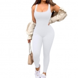 White Sleeveless Tank Top Bodysuit  Party Bodycon Sports Sexy Jumpsuit