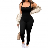 Black Sleeveless Tank Top Bodysuit  Party Bodycon Sports Sexy Jumpsuit