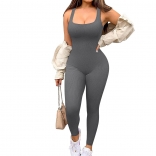 Gray Sleeveless Tank Top Bodysuit  Party Bodycon Sports Sexy Jumpsuit