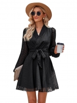 Black Women's Mesh Casual Jacquard Bandage Sexy Skirt Dress