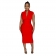 Red Women's Solid Dark V Neck Sleeveless Pleated Bodycon OL Long Dress