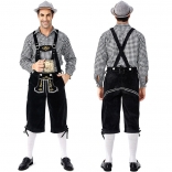 Traditional German men's beer festival clothing plaid shirt embroidered strap set