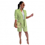 LightGreen Long Sleeve Fashion Two Piece Women Working Office OL Dress