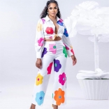 White Women's Fashion Sexy Colorful Printed Shirt Set Two Piece Set