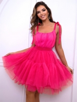 RoseRed Women's Mesh Temperament Braces Tutu Skirt Wedding Ball Gown Mini Dress