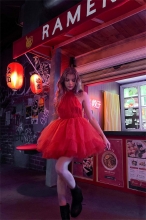 Red Women's Evening Sexy Off Shoulder Mesh Bottom Skirts Elegant Mini Dress